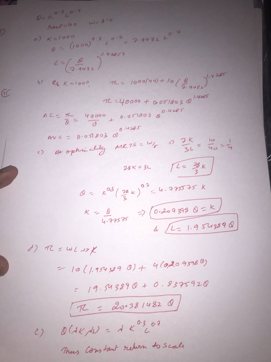 OK 0.3 0.7 W = $10 rent=40 a2 k=1000 0.3 0.7 = 2.9432 2² 2.9432 L - (1000) 1.42852 (7.94327 V.4285 h) 26 K-1000 T = loooryo +