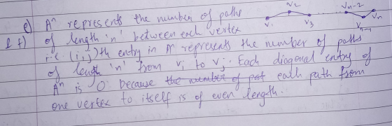 el & A An represents the number of paths of length in between each vertex di e lith entry in Ar represents the number of path