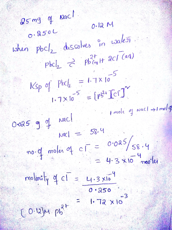 25 mg 엌 NaCl 0.18 M SSolves1n tJalej 5 ST NaC mo loi CI = 나3x10 3 a t