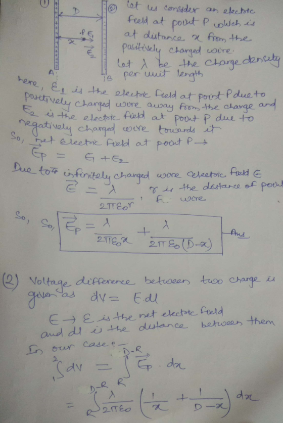 paitisely honged woire here , g , % per unit-lengt, charged wsore aupay From the ckavge ard the electsic fied at p Potnt P du