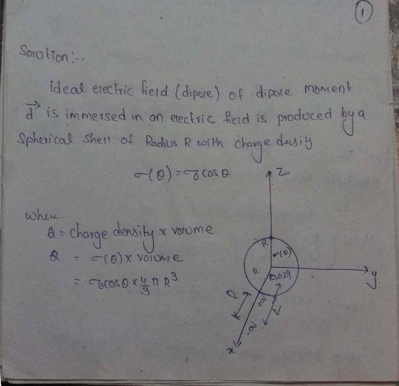 Solution - ideal electric field (dipore) of dipole moment dis immersed in an electric field is produc Spherical shell of Radi