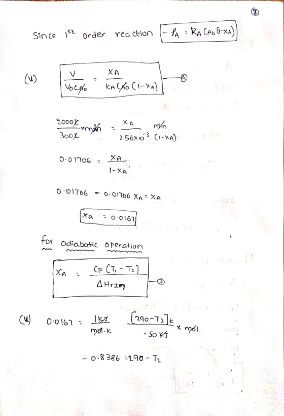 Since ist Order reaction |- PA = RACAO (1-xA) XA Logo ka (Ao (-*-)| Hàng 2000) I min = XA min 300% 256x1013 (1-XA) •0 170 : X