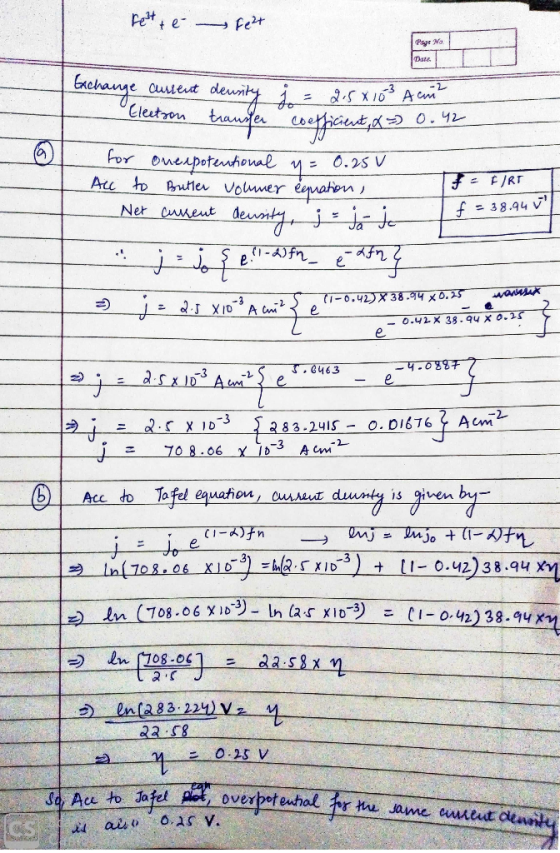 fest te Pezt Pye No Date of = F/RT Exchange current density i = 2.50 103 Acne Electron transfer coefficient, & 0 for onespote