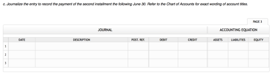 C. Journalize the entry to record the payment of the second installment the following June 30. Refer to the Chart of Accounts