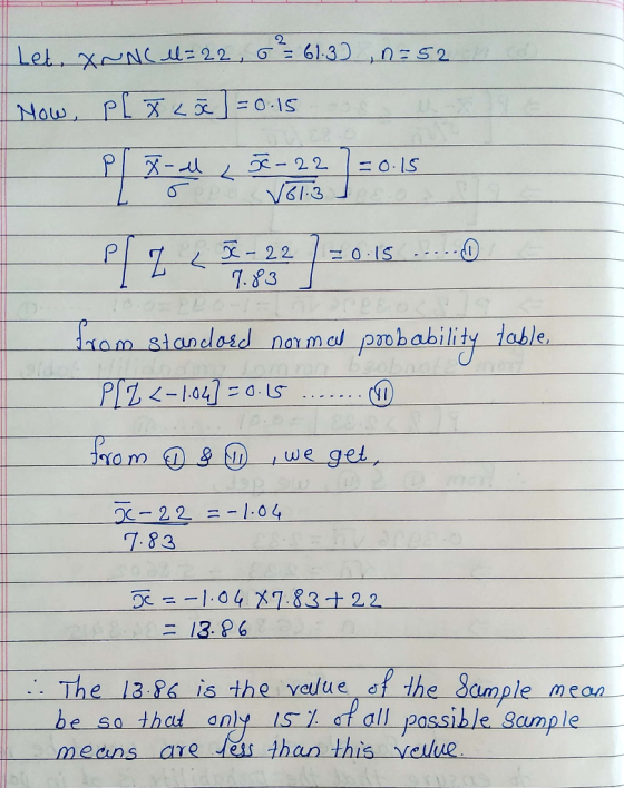 2 尸 7.3 3 we gel 7-83 二 13.86 . The 13.96s is the velue ef the Sampr e meon be so tha ony Is7 all passible Sample means are J