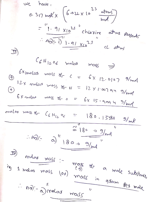 we have 2.3 0.317 mok* frozex todos metine = 1.91 81023 chlorine ..An-1.91 X2623 17 XL atoms Presents - cL atoms C6H12O6 mol
