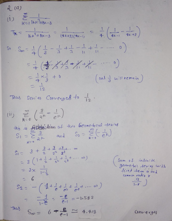 2 (9) R=1 3 The = wala Biens ca 13cm s a ) S **** ) = 144 ( 2 + x + / - .....) (one I will remain ) This series Converget to
