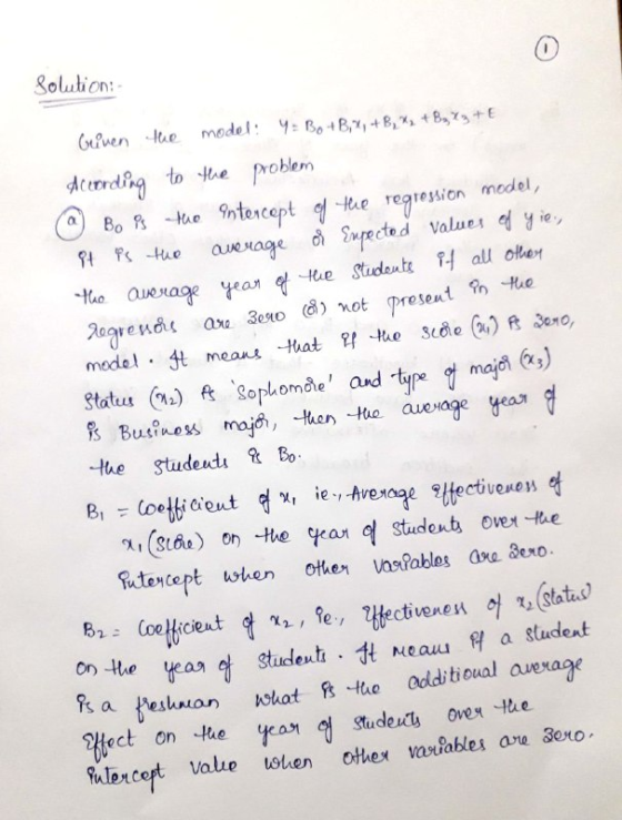 Solution: Crewen.tae model: y: Bo+8», +8,ฯ. +8F5 + E crdato e problem dcerrd Bon-tao qhtoncept 언Hae regression me del he Stud