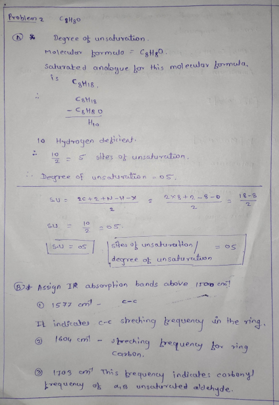 Problem 2 C q Hgo & Degree of unsaturation. Molecular formulo - C&HgO. saturated analogue for this molecular formula is CHIS.