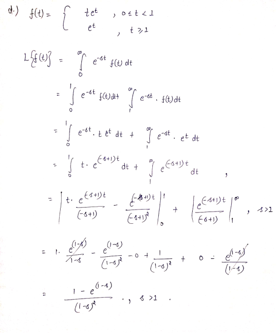 d.) f(t) = { tet , ostat l ett OH 2403 - 9 est face det Jest jesu ( ett, out est t et dt + Test pt dt vo so 20 (8+1)t - ļ to