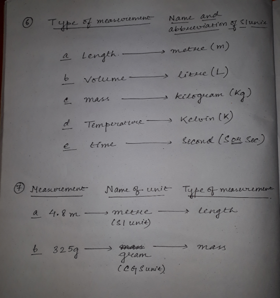 © Type of measurement measurement Name and abbreviati Stunit a Length ₃ metre (m) b e volume mass . Temperature - time - litr