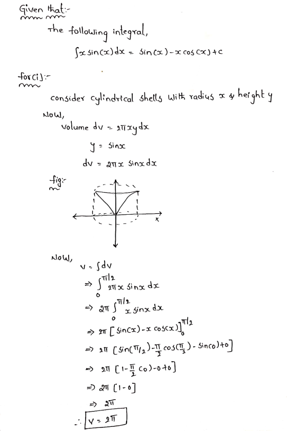 Given that The following integral socsin (oc) doc - Sin (c) -> CO3 CX) +C forcij: consider cylindrical shells with radius oc