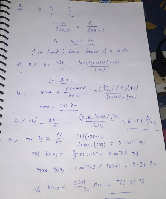32 Psi P2 (298)k (373 k) P2 = 40.05 psi (No burst) Because Presowe 2 < 6o Psi ve net (051o) (0.08 21) (320) & (16) U= 8.4L mu