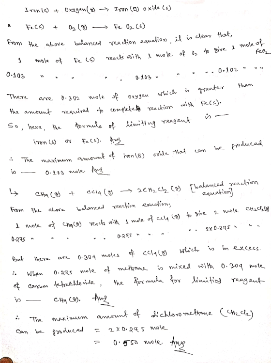 Iron (8) + Oxygen (a) → Iron (0) oxide (s) a Fe(s) + O2 (8) Fe Oz (5) from the above balanced reaction equation, it is clear