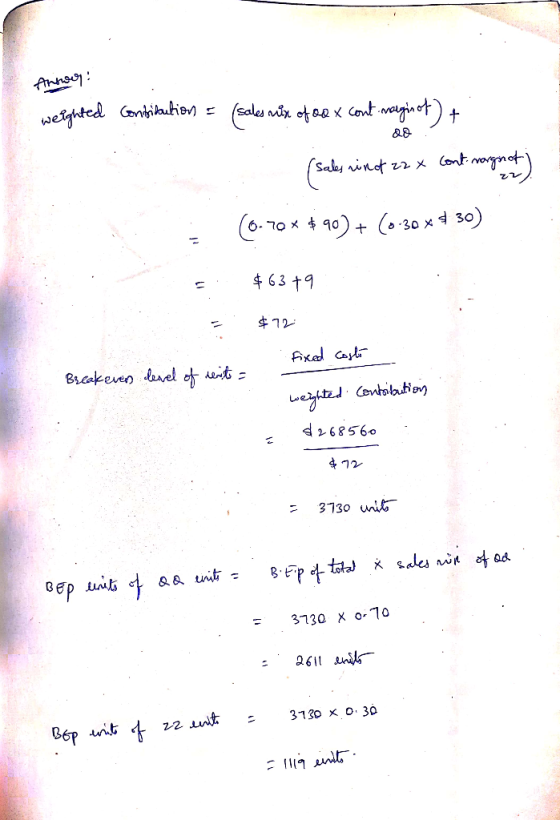 Announ: weighted Centridation = (sales rex of oo x cont nargin of) + . 28 ales ninot zz Cont vorgnot) Se 22 (saky, vinot 22x