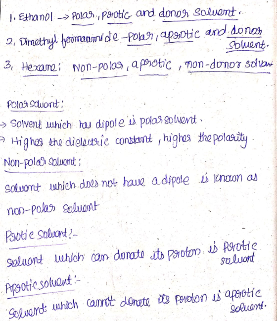 1. Ethanol > Polas., Photic and donosi Solvents 2, Dimethyl geomapumice-polar, apgotic and donos solwent. 3, HexameNon-polas,