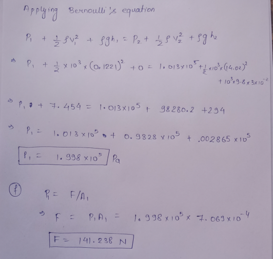 Bernoulli s equation P1 + 4.02 P+x10Co. 1221) o 1,0131D t /o9.8x 3x10 P,t. 454 013X10t 38280.2 +294 P, 1.013 X (0 O. 9828 10