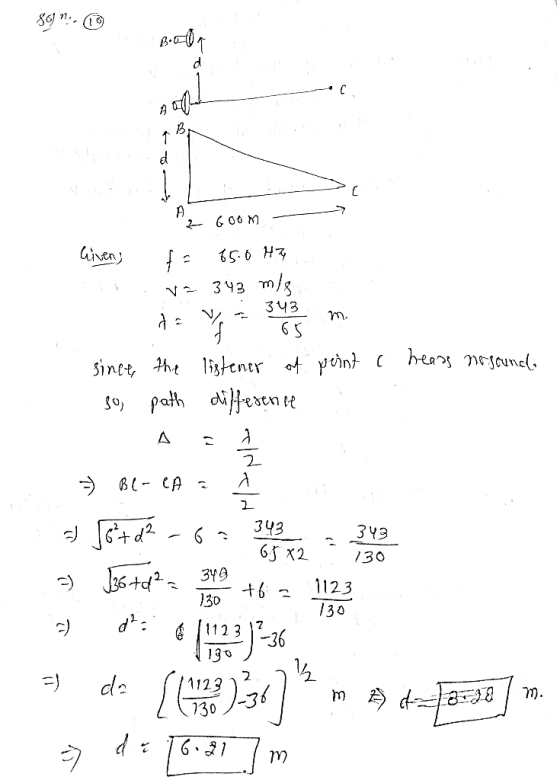 86n.. BOOT d C A of 1 B d A 600m liven, ta 65.0 Hz V? 343 m/s 343 65 since, the listener of peint a hears nesaunda $9 path di