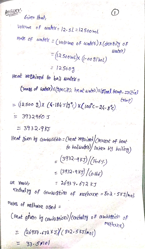 Answer! Given that, Volleme of water = 12.5L=12500ml mafs of water = ( volume of water) x (density of water) = 12 500mL)x (10