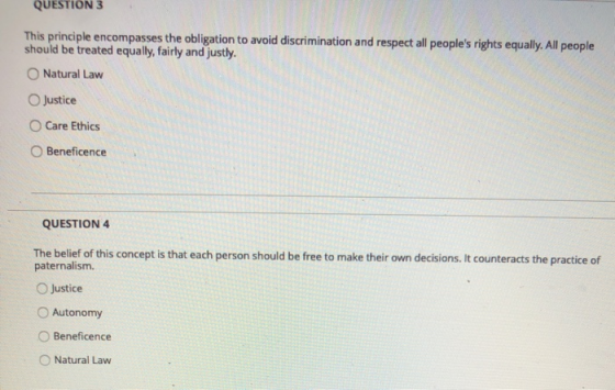 QUESTION 3 This principle encompasses the obligation to avoid discrimination and respect all peoples rights equally. All peo