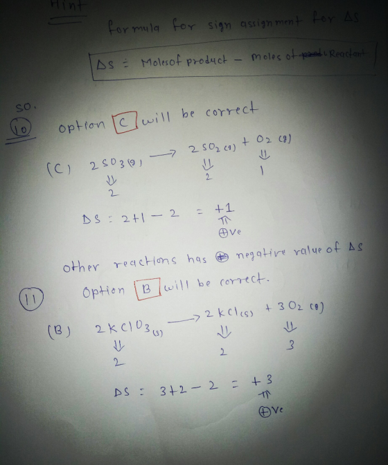 Hint for formula sign assignment for AS AS = Moles of product - moles of poodi Reactant so. option will be correct 2502 (9) +