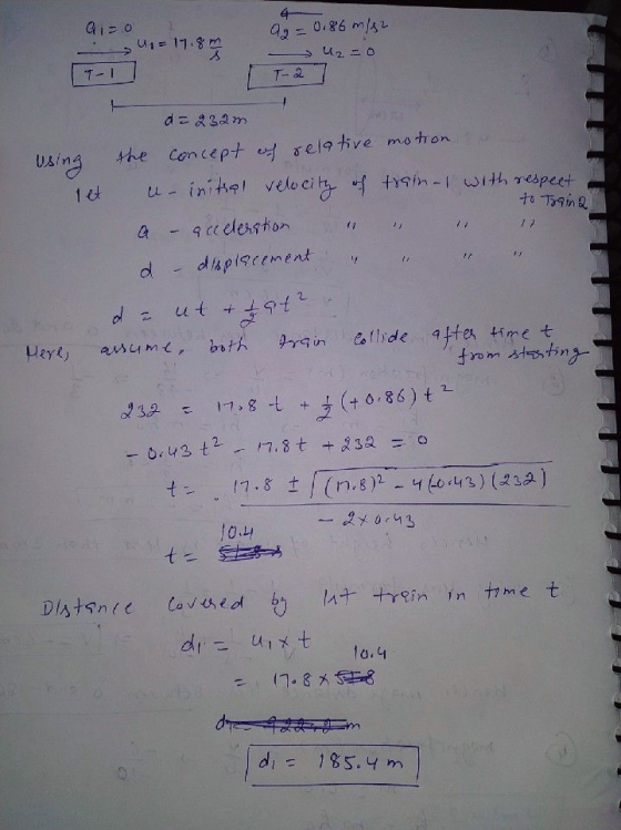 Q10 up = 17,8m 3 4 ag=0.86 m/32 Uzo T-2 d=232m using to Traina the concept of relative motion u-initial velocity of train-1 w