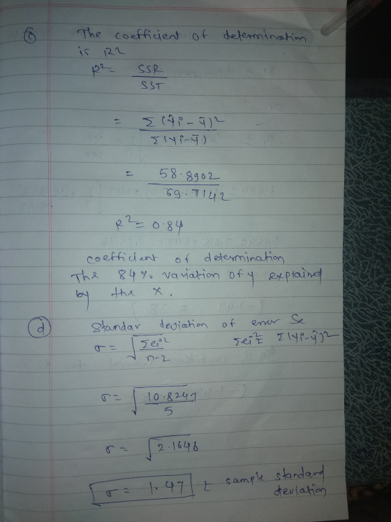 determination The coefficient of is 22 P2= SSR SST = Elfi - 72 Elyint = 58.8902 69. 7142 . coefficient of determination The 8