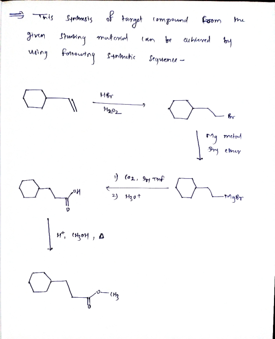 % This given using symmesis of target compound from the stuning material can be cubiered by fonowing synthetic sequence Her H