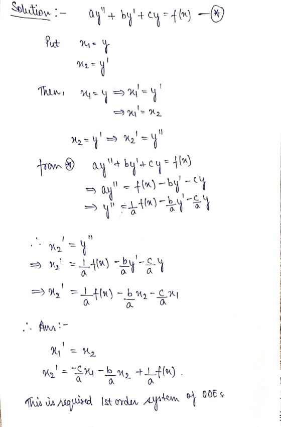 Solution :- 29+ by+cy = f(n) —® put nicy me = y Then, m=y=h=y = 1=2 Me = y => M2!= from 6 ay +byt cy = f(x) say =
