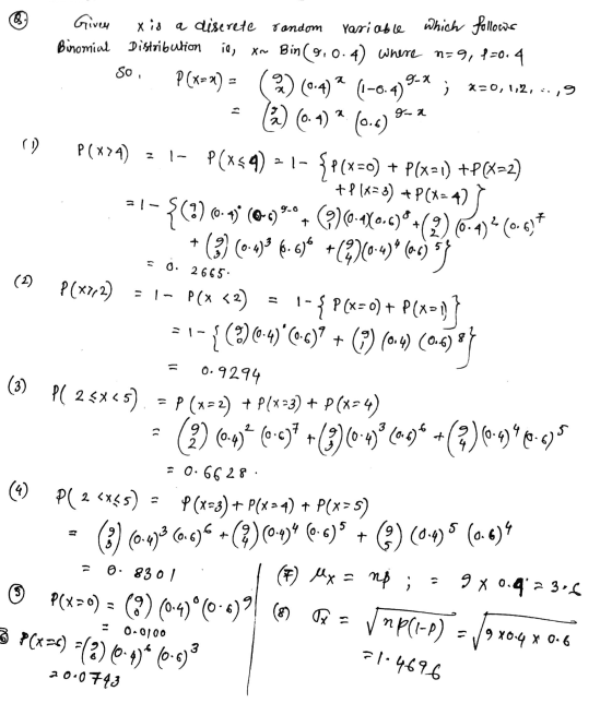 Q SO, X=0,1,2, 19 g-a 00 Giver which follows x is a discrete rondom variable Binomial Distribution is, x~ Bin (9.0.4) where n