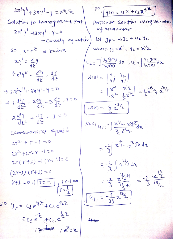 OS - 2x2y+3x4-y = x35x solution to homogeneas port 21²4 tany-y=0 (40) = untczaka particular solution using Varaten of par