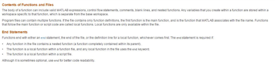 Contents of Functions and Files The body of a function can include valid MATLAB expressions, control flow statements, comment