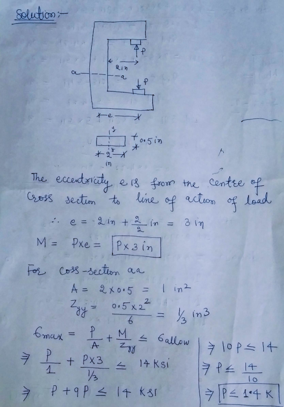 Selution -e 2X ecutriaty e s The me centee ef adlon of Load line C2o 3ection ts e = - M =Pxe = Px3 in ForCos-sectin aca Iin2
