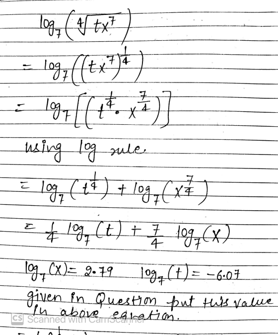17 log, (417x Itx Log 7 4 = * 7 e Log + 7 loga ming log sule log2 (4+) + log; (x3) * logy (t) + 49768 1og2 (x)= 2.79 logy(t)