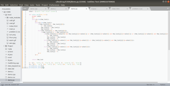 -/Desktop/CODE/demo.py (CODE) - Sublime Text (UNREGISTERED) File Edit Selection Find View Goto Tools Project Preferences Help