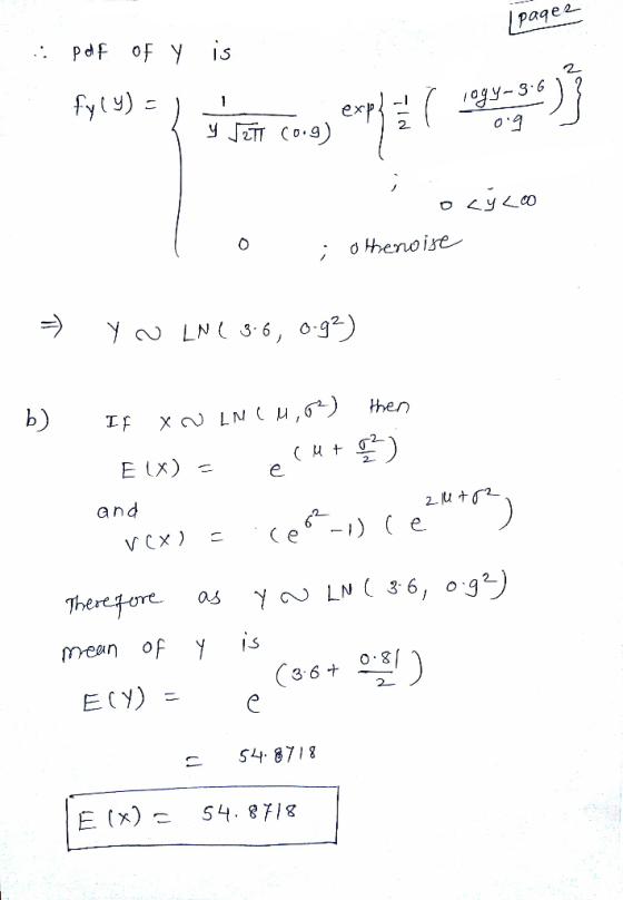 pof oF y is 2 ex^ T b) and Therfore asyLN($6,03 mean ofy is 2 54. 8718