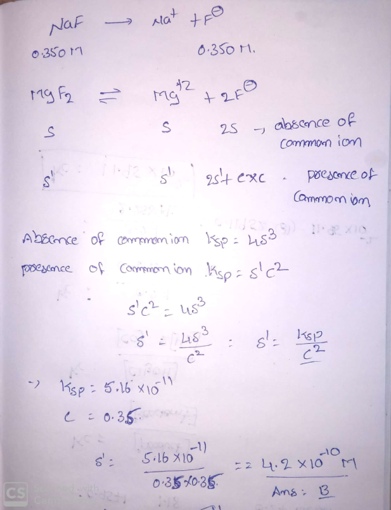 NaF - nat to 0.350 M. 0.350M 2 MgF2 s - Mg +2E s 25 - absence of - common ion T RES ! . 25+ exc. poescence of S . Commonian