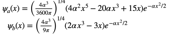 We(x) = (300m) ** (4Q?x5 – 20ax’ + 15x)e -ax?l2 46(x) = (402) (20x2 – 3x)e-ax?12 | 1/4 91