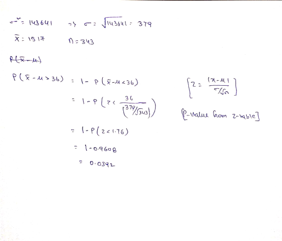 - 143641 F: 1517 54 - Niu3641 : 379 n = 343 Reial P(f-u= 36.) - 1-P (8-4236) 36 l-plze 30 1379 Puvalue from z-hable = 1-P1241