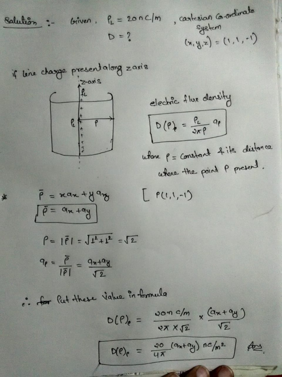 where p = Constant fits distance Salution - ) Griven, P = 200c/m D = ? cartesian co-ordinate system (x, y, z) = (1,1,1) if le