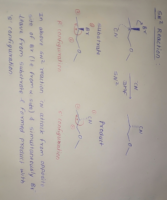 SN? Reaction CN -CN DMF SN? CN substrate Product CN Вх R configuration s configuration In above sn² reaction cn attack fr