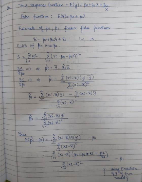 True response function & Ely) = Bot Bi X + B2 False function : E(4)= Be + Bix Estinate of so, ßi from false function. . Yi= B