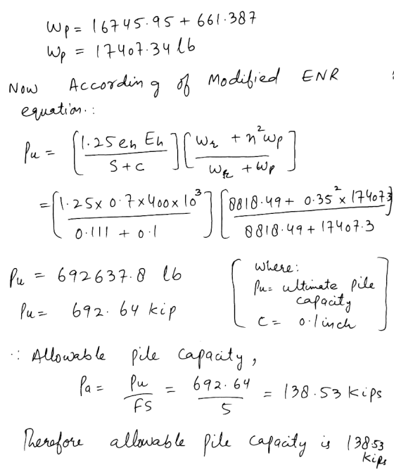 - Wę twp J 2 wp= 16745.95+661.387 Wp = 17407.34 lb Now According of Modified ENR equation: Pez (1.25 ene Eu (wa tanong 041.35
