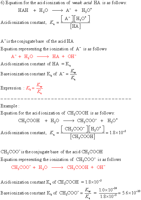 6) Equation for the acidionizati on of weak acid HAis as follows A HO + H,о НАН AH,o HA Acidionization constant, K A is the c