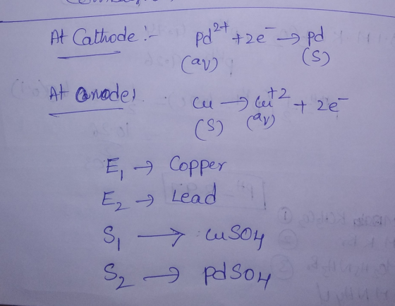 At Cathode - Pd2+ + 2ē pd 1. 111 can (S) At anodet e cet + 2€ oo (5) cavo E Copper E → Lead s, cusoy S pasoy