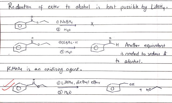 Reduction of ester to alcohol is best possible by LiAlty. o To Lakon Nabtlyx thon ☺ Naß Hy o ho orion COBAL ODIBAL-H @ the e