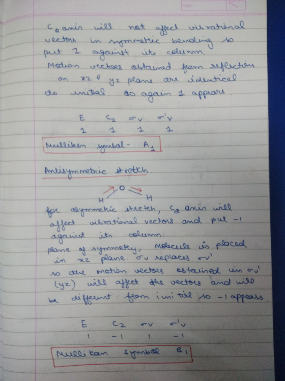 canis will not affect wibrational vectors in symmetric bending so put 1 against ito column. Motion vectoes obtained from refl