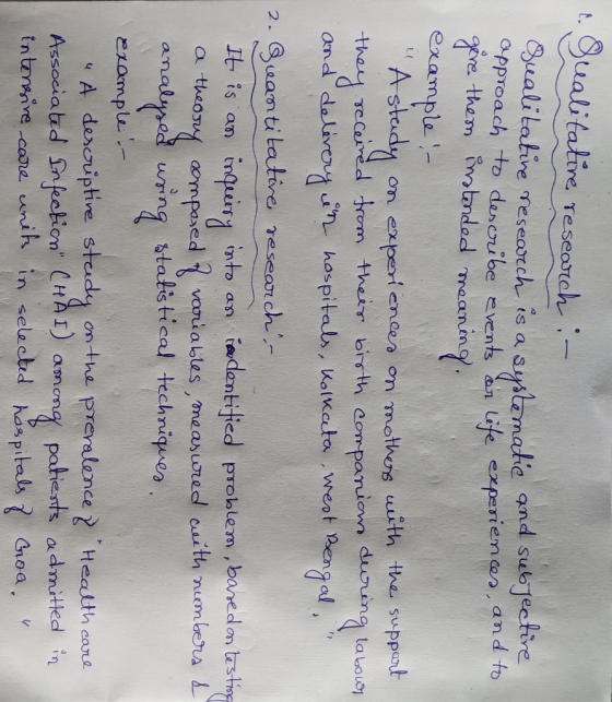 1. Sualitative research :- Qualitative research is a systematic and subjective approach to describe events or life experience
