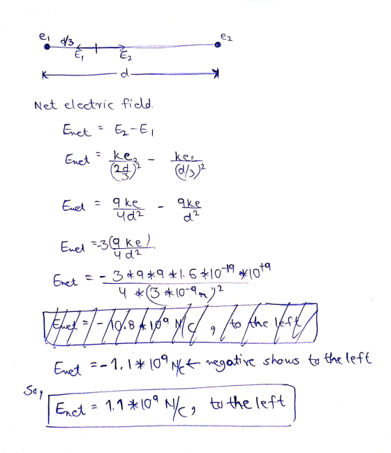el d3 d3 Ez d K Net electric field. Enet Ę-E, Enet kez (2d kec d/3) qke Euet = q ke 4d2 d? Evet =3(akel 4d2 Enet - 3*9*9*1.6*