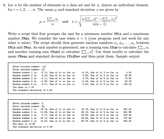 8. Let n be the number of elements in a data set and let x denote an individual element, for i 1,2,. .. , n. The mean /u and